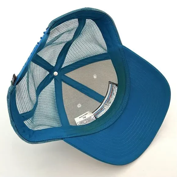 Patagonia P-6 Logo Trucker Hat Snapback Mesh Adjustable White Light Blue Cap - Picture 3 of 7